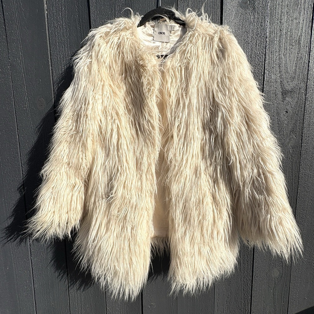 Y2k Boho Shaggy Faux Fur Coat Sz 2 Festival Indie Concert Statement Party Glam - Picture 11 of 13